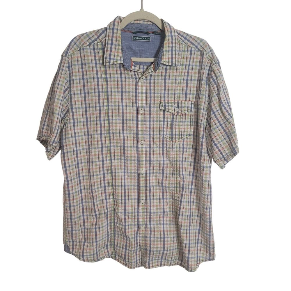 Cubavera Men's Seersucker Button Down Shirt Size XL Slim Fit Colorful Cotton